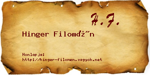 Hinger Filomén névjegykártya